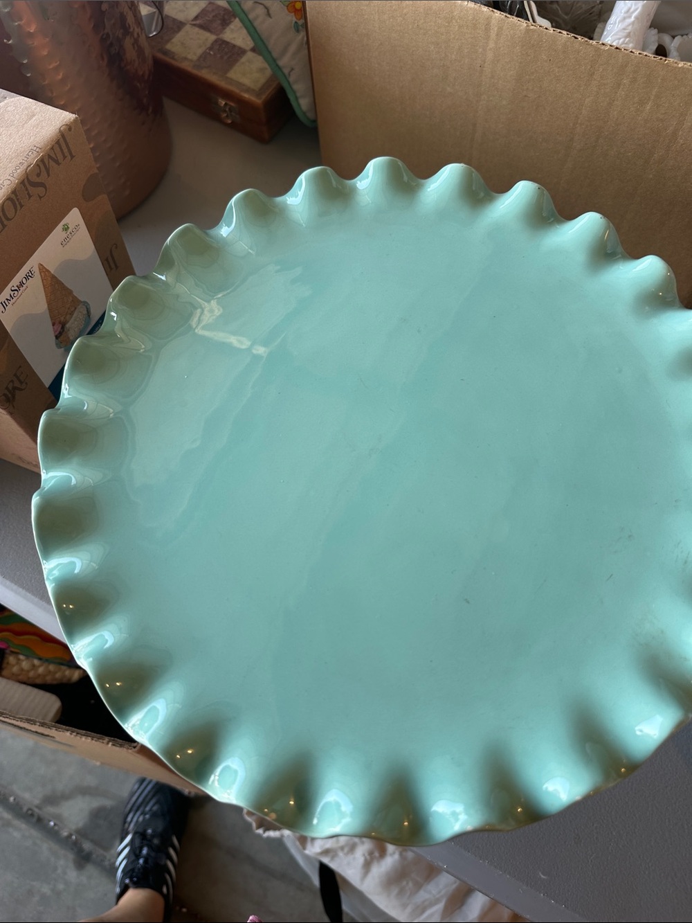Turquoise Ruffled Ceramic Serving Platter - Home Kitchen